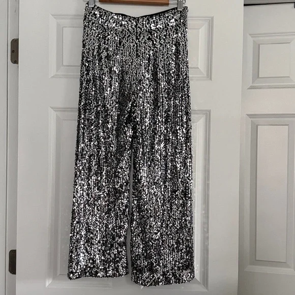 NWT Maeve by Anthropologie The Collette Cropped Wide Leg Sequin Pant Size 25 - Picture 7 of 17